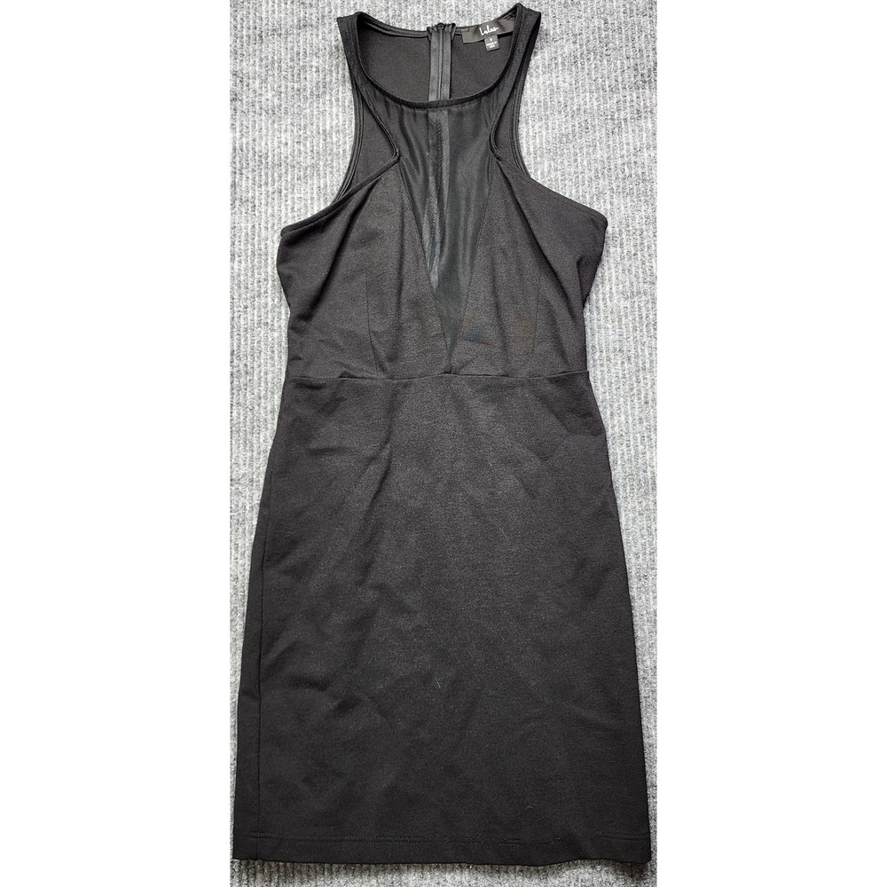 Lulus Black Halter Neck Mesh Plunge Sleeveless Bodycon Mini Dress Small